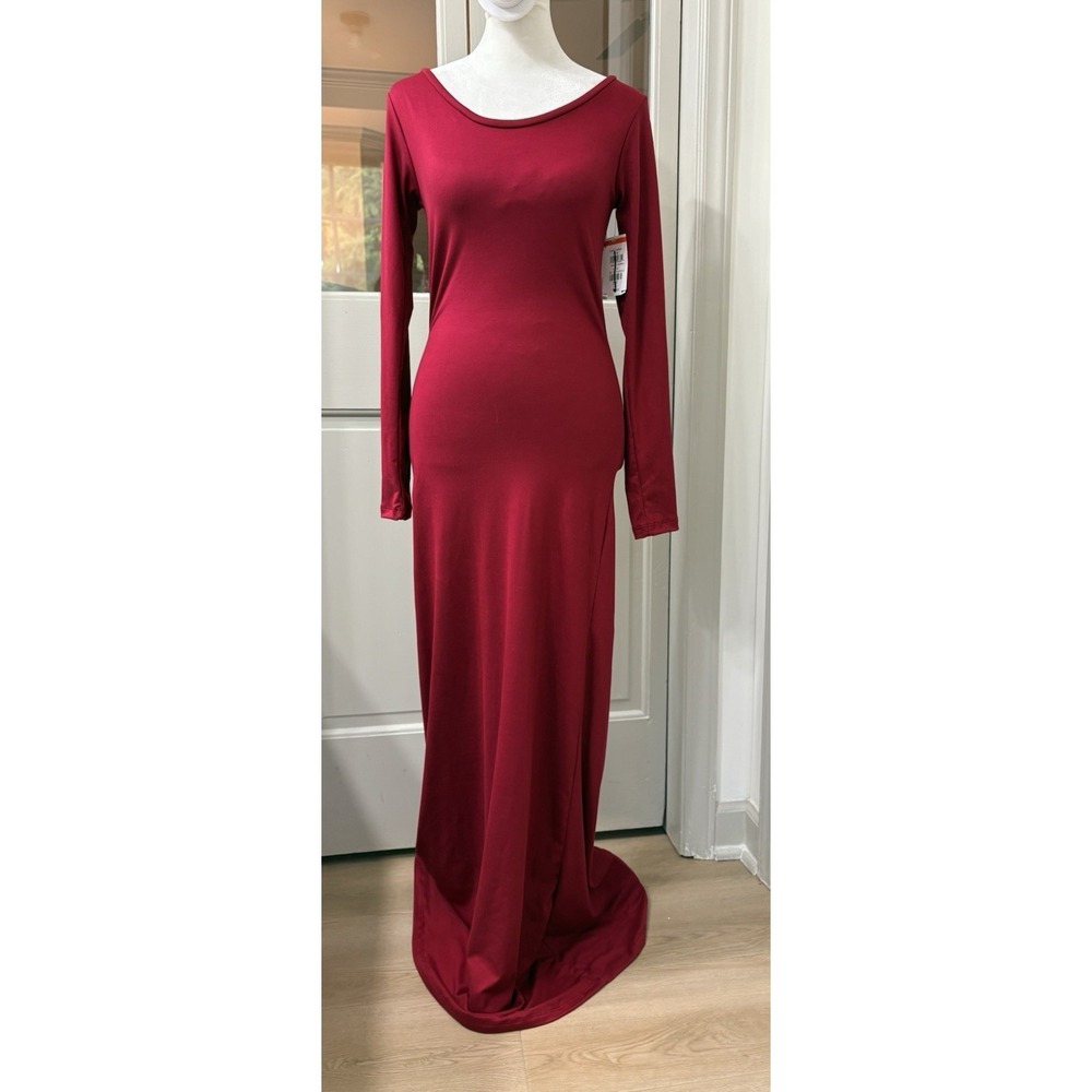 Go‎ Couture Maxi Dress Size Medium Long Sleeve Bodycon Stretch Cabernet